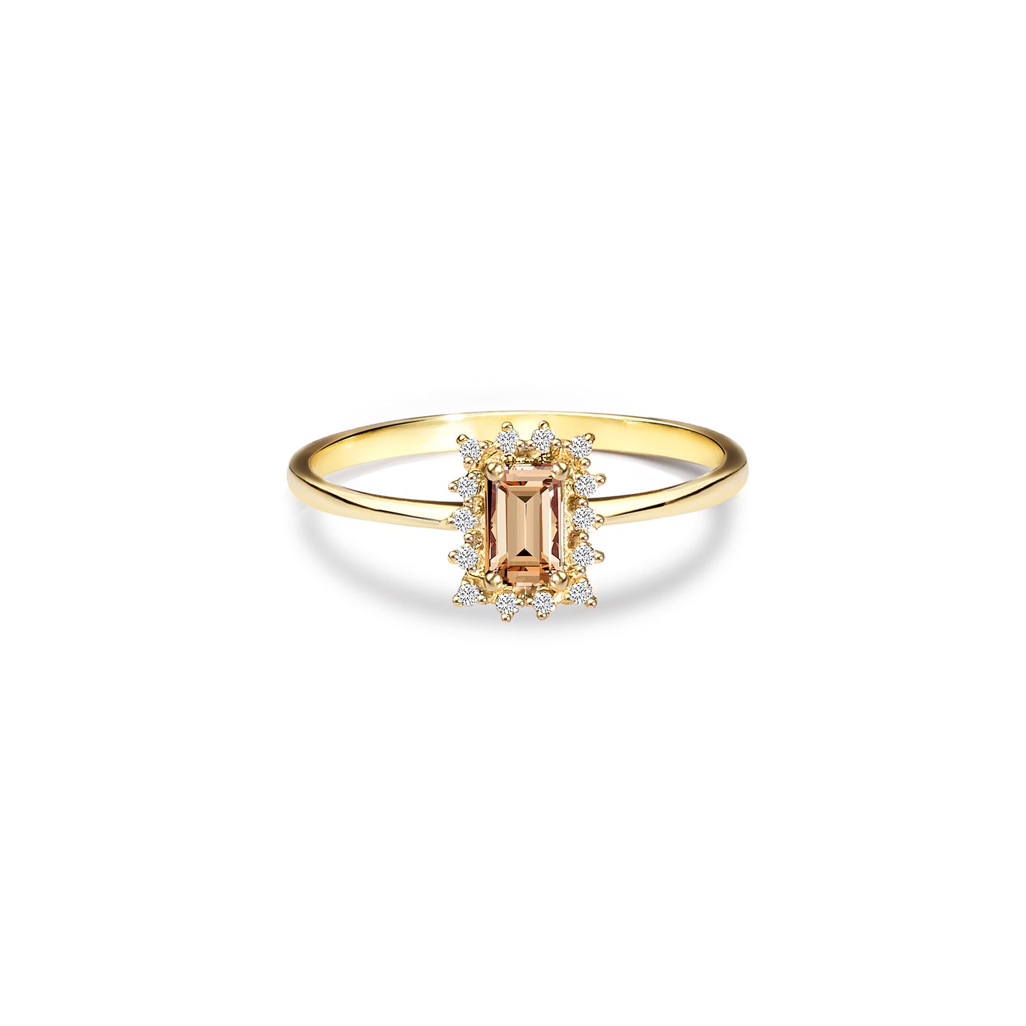 Citrine Rectangle Ring with Real Diamonds, 14K Solid Gold