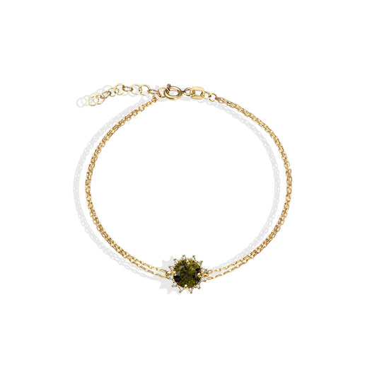 Round Peridot Bracelet with Real Diamond, 14K Solid Gold, August Birthstone