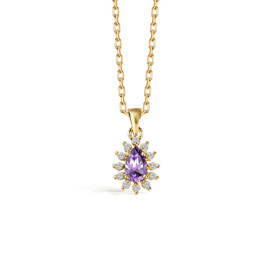 Teardrop Alexandrite Necklace surrounded by Real Diamonds 14K Solid Gold, June Birthstone