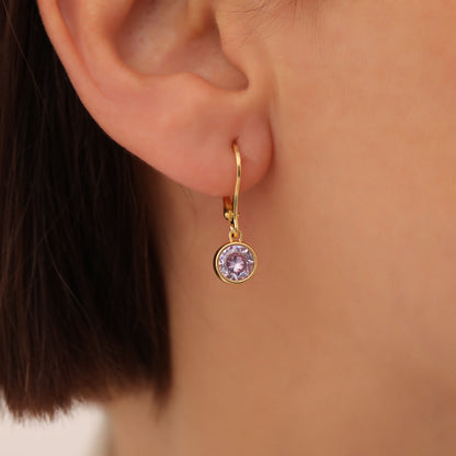 Round Alexandrite Bezel Dangle Earrings in 14K Solid Gold | June Birthstone