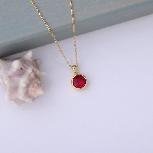 Round Ruby Bezel Necklace in 14K Solid Gold | July Birthstone Pendant