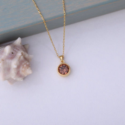 Round Smoky Quartz Bezel Necklace in 14K Solid Gold | Birthstone Pendant