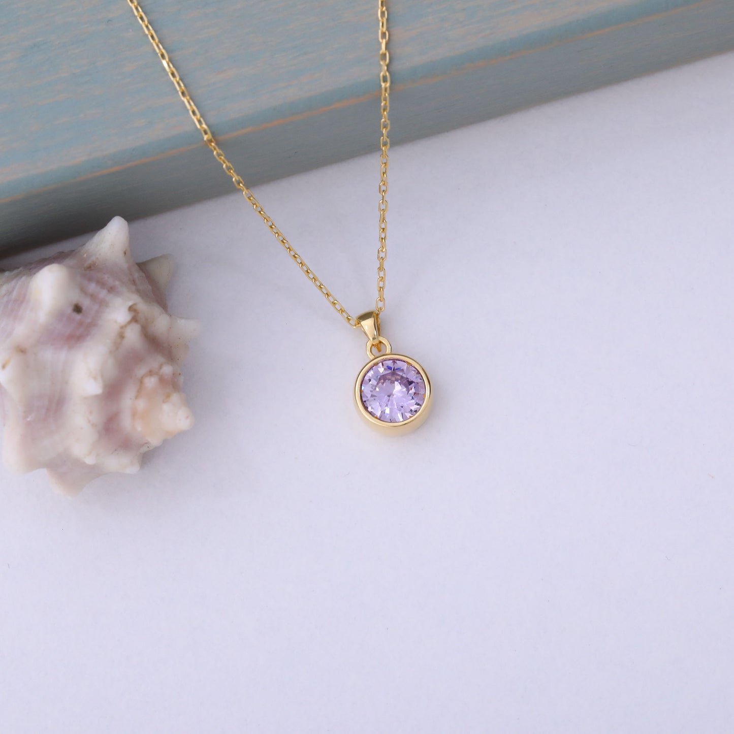 Round Alexandrite Bezel Necklace in 14K Solid Gold | June Birthstone Pendant