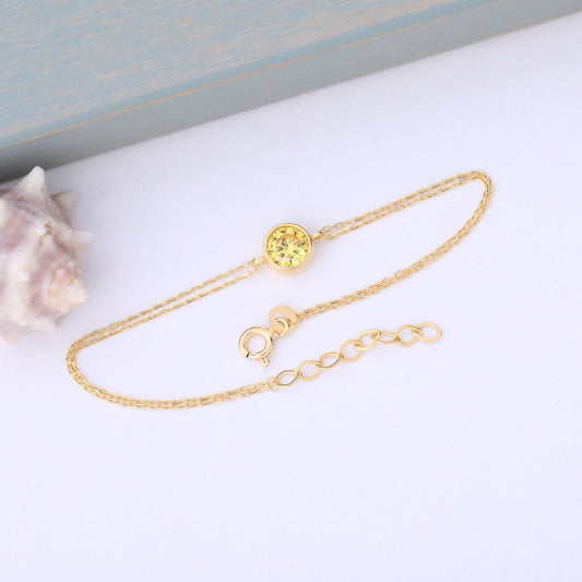 Round Yellow Topaz Bezel Bracelet in 14K Solid Gold | Birthstone Jewelry