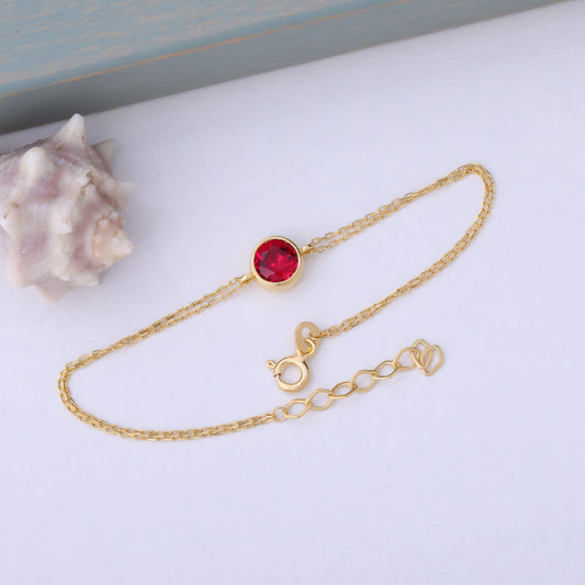 Round Ruby Bezel Bracelet in 14K Solid Gold | July Birthstone