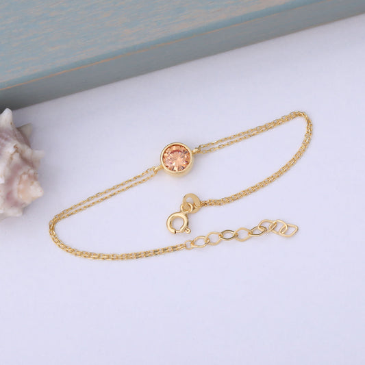 Round Citrine Bezel Bracelet in 14K Solid Gold | November Birthstone