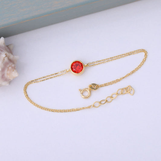 Round Garnet Bezel Bracelet in 14K Solid Gold | January Birthstone