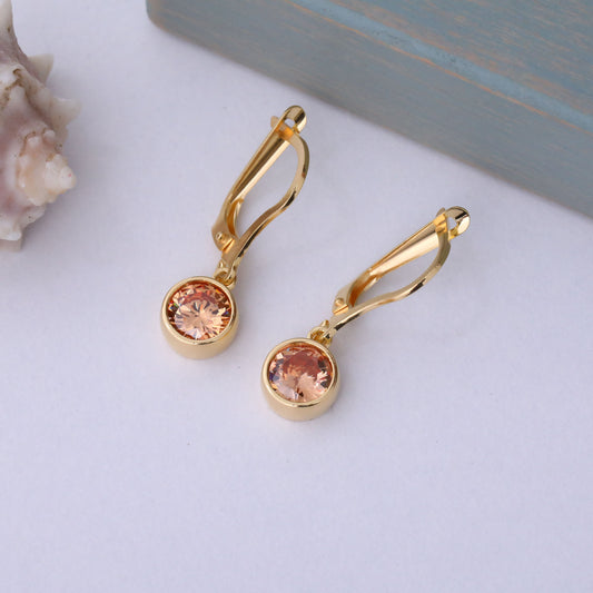 Round Citrine Bezel Dangle Earrings in 14K Solid Gold | November Birthstone