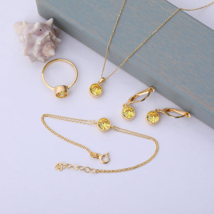 Round Yellow Topaz Bezel Dangle Earrings in 14K Solid Gold | Birthstone Jewelry