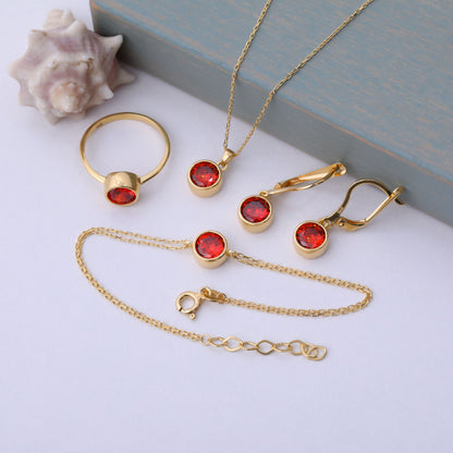 Round Garnet Bezel Dangle Earrings in 14K Solid Gold | January Birthstone