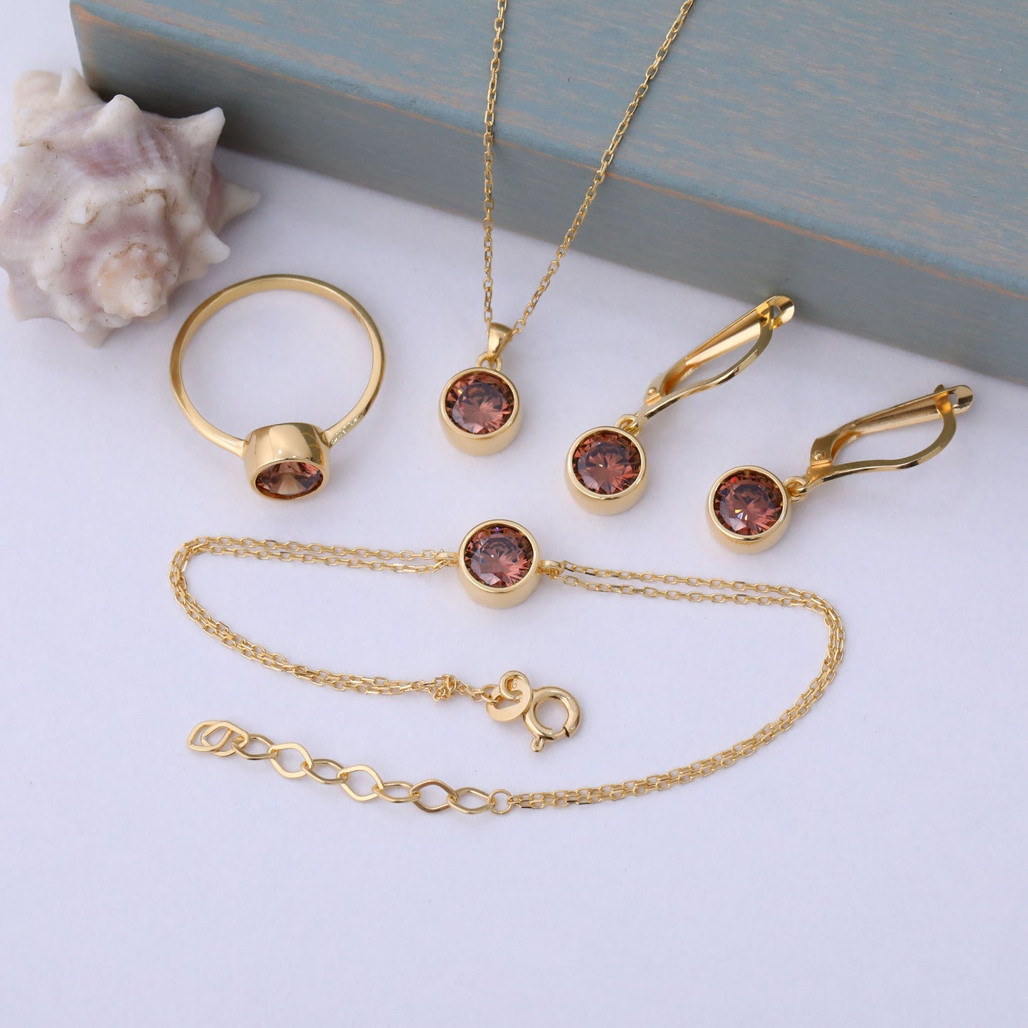 Round Smoky Quartz Bezel Necklace in 14K Solid Gold | Birthstone Pendant