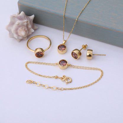 Round Smoky Quartz Bezel Necklace in 14K Solid Gold | Birthstone Pendant