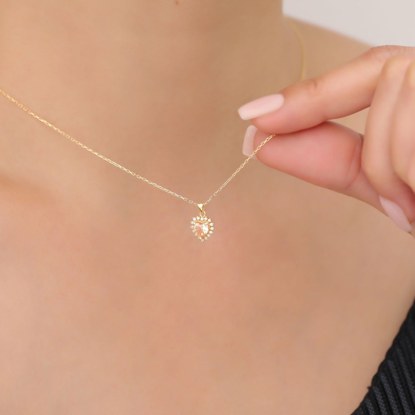 Citrine Heart Necklace Surrounded by Real Diamonds in 14K Solid Gold Pendant, November Birthstone Charms