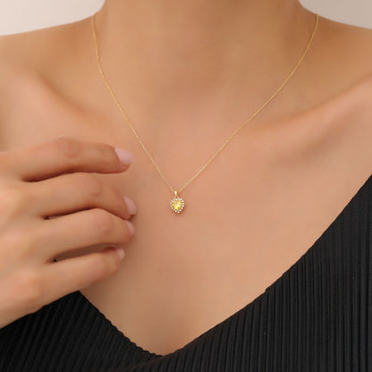 Yellow Topaz Heart Necklace Surrounded by Real Diamonds in 14K Solid Gold Pendant, Birthstone Charms