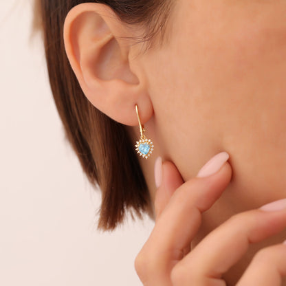 Blue Topaz Heart Dangle Earring by Real Diamonds in 14K Solid Gold, December Birthstone Jewelry