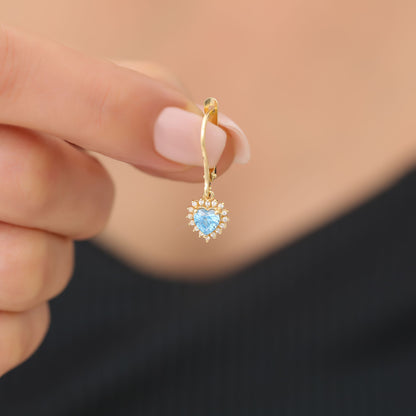 Blue Topaz Heart Dangle Earring by Real Diamonds in 14K Solid Gold, December Birthstone Jewelry