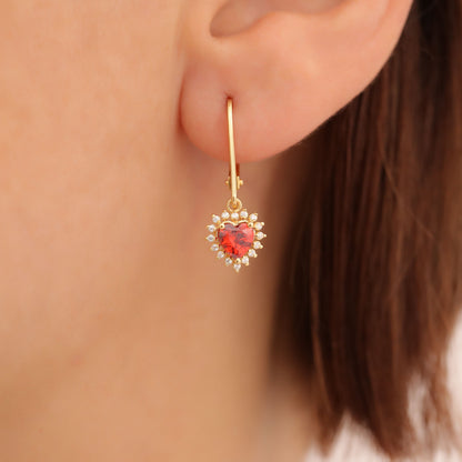 Garnet Heart Dangle Earring by Real Diamonds in 14K Solid Gold, January Birthstone Jewelry