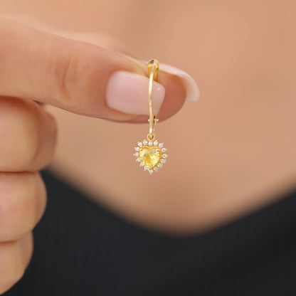 Yellow Topaz Heart Dangle Earring by Real Diamonds in 14K Solid Gold, Birthstone Jewelry