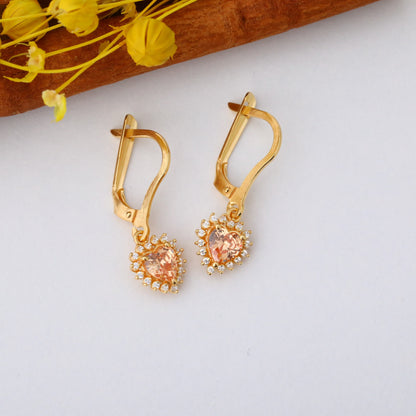 Citrine Heart Dangle Earring by Real Diamonds in 14K Solid Gold, November Birthstone Jewelry