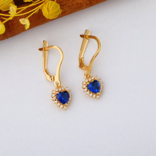 Sapphire Heart Dangle Earring by Real Diamonds in 14K Solid Gold, September Birthstone Jewelry