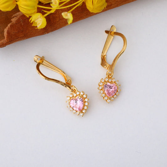 Pink Tourmaline Heart Dangle Earring by Real Diamonds in 14K Solid Gold, October Birthstone Jewelry