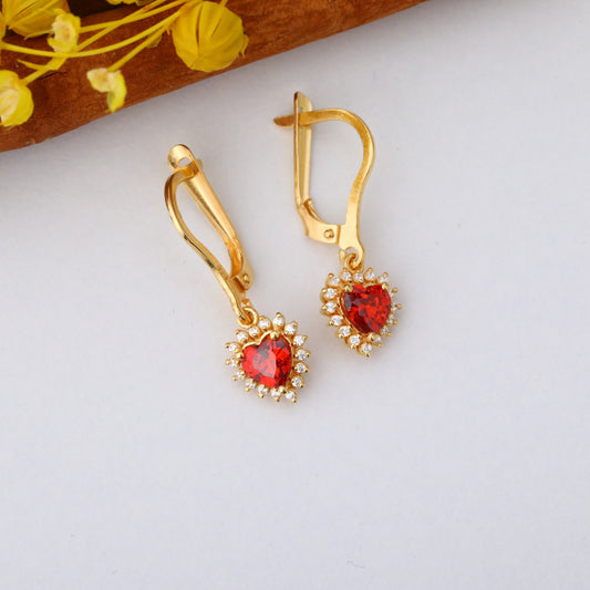 Garnet Heart Dangle Earring by Real Diamonds in 14K Solid Gold, January Birthstone Jewelry