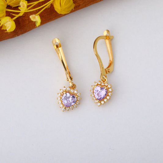 Alexandrite Heart Dangle Earring by Real Diamonds in 14K Solid Gold, June Birthstone Jewelry