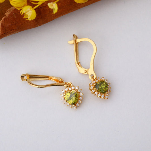 Peridot Heart Dangle Earring by Real Diamonds in 14K Solid Gold, August Birthstone Jewelry