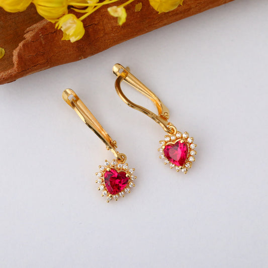 Ruby Heart Dangle Earring by Real Diamonds in 14K Solid Gold, July Birthstone Jewelry