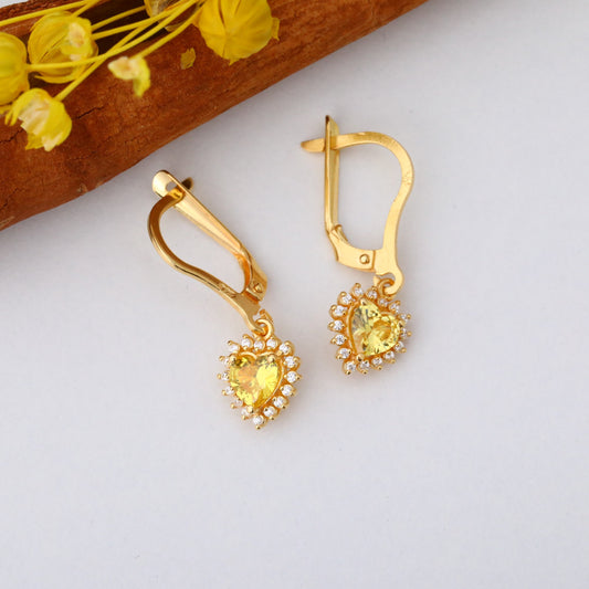 Yellow Topaz Heart Dangle Earring by Real Diamonds in 14K Solid Gold, Birthstone Jewelry