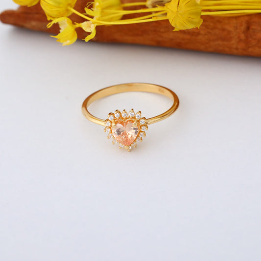 Citrine Heart Ring by 16 Real Diamonds in 14K Solid Gold, November Birthstone Jewelry