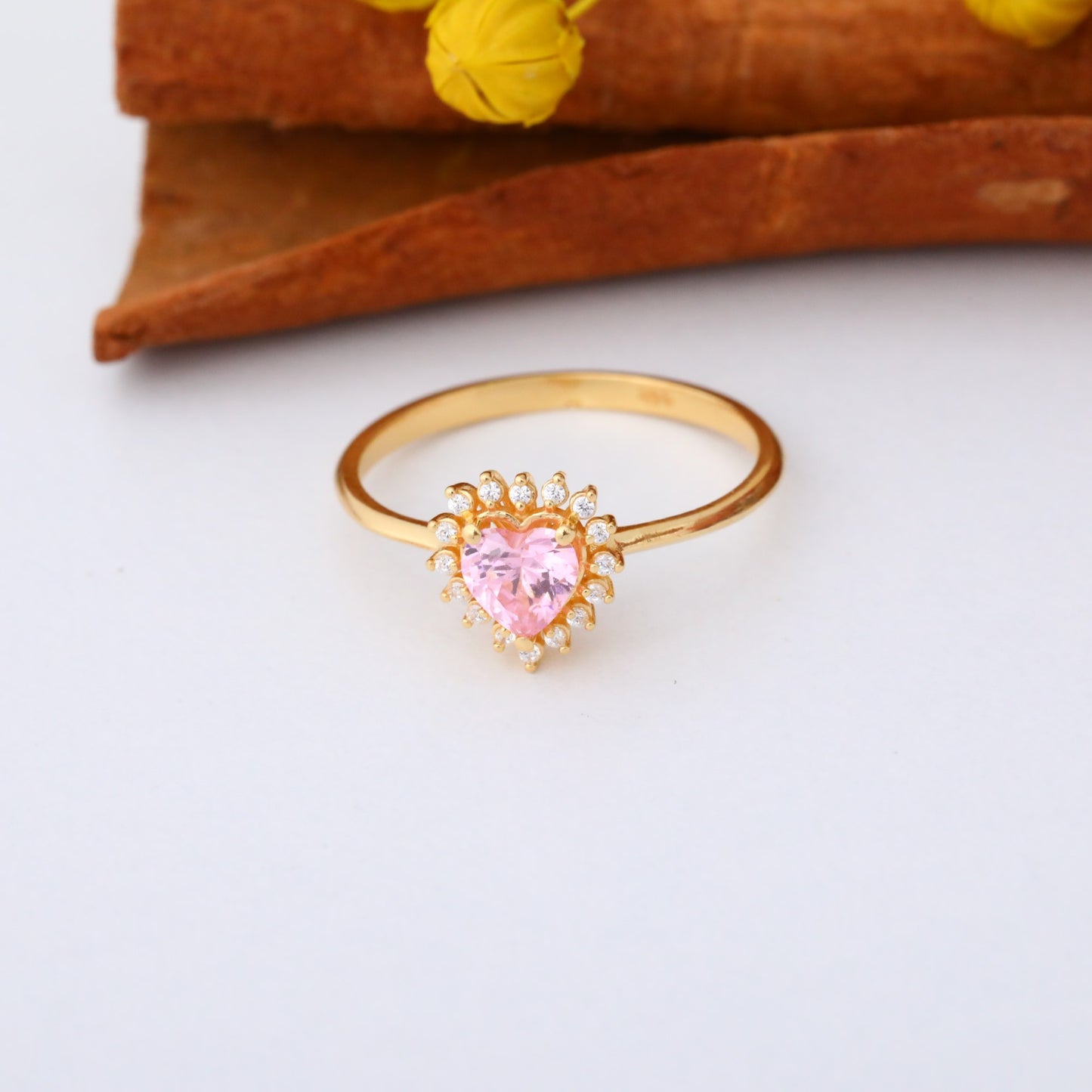 Pink Tourmaline Heart Ring by 16 Real Diamonds in 14K Solid Gold, October Birthstone Jewelry