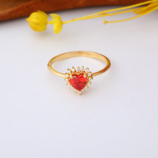 Garnet Heart Ring by 16 Real Diamonds in 14K Solid Gold, January Birthstone Jewelry