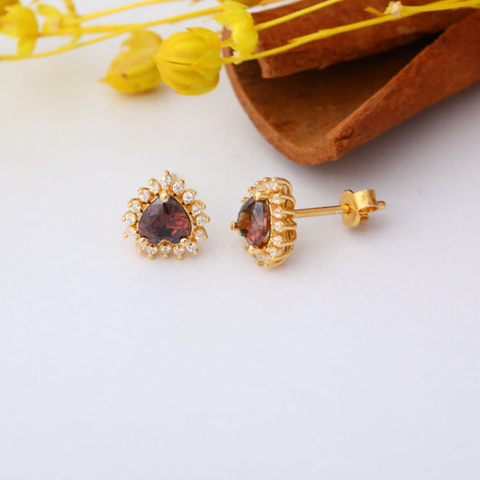 Smoky Quartz Heart Shaped Stud Earring in 14K Solid Gold surrounded by Real Diamonds, Birthstone Jewelry