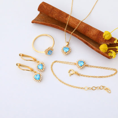 Blue Topaz Heart Necklace Surrounded by Real Diamonds in 14K Solid Gold Pendant, December Birthstone Charms