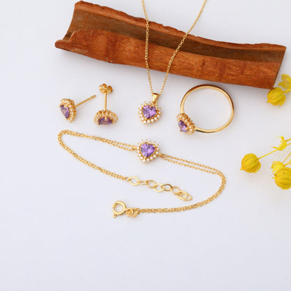 Amethyst Heart Necklace Surrounded by Real Diamonds in 14K Solid Gold Pendant, February Birthstone Charms