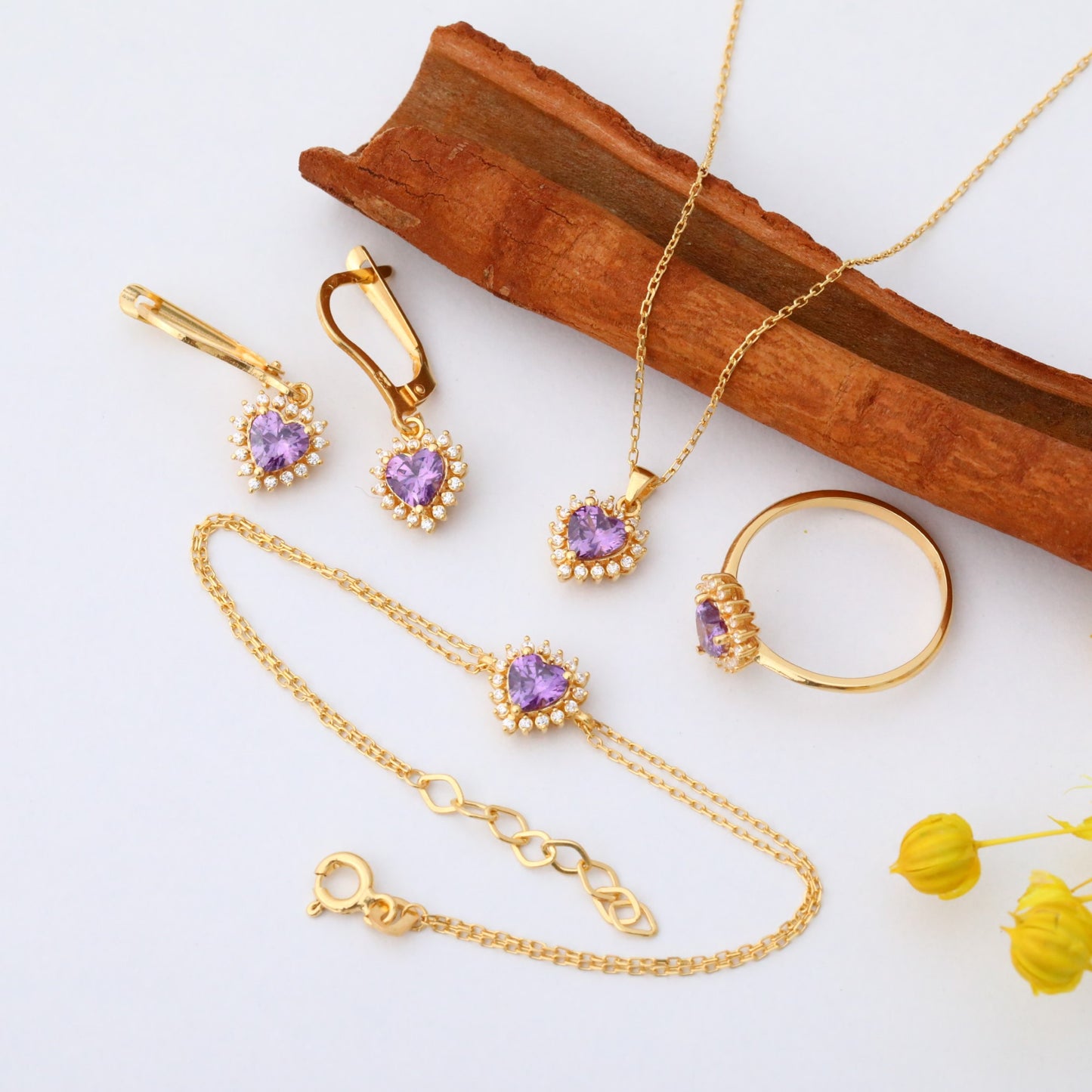 Amethyst Heart Necklace Surrounded by Real Diamonds in 14K Solid Gold Pendant, February Birthstone Charms