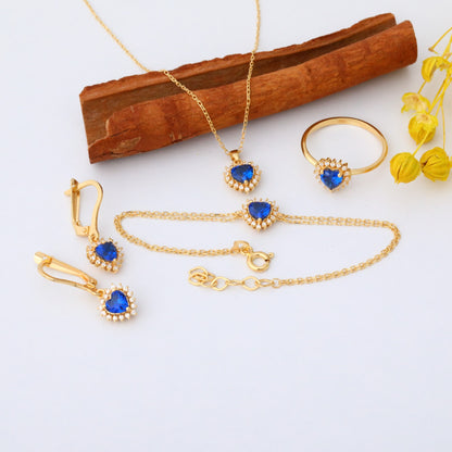 Sapphire Heart Necklace Surrounded by Real Diamonds in 14K Solid Gold Pendant, September Birthstone Charms