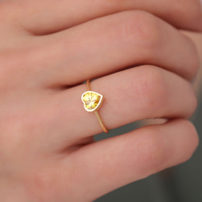 Heart Yellow Topaz Bezel Ring in 14K Solid Gold, Birthstone Jewelry