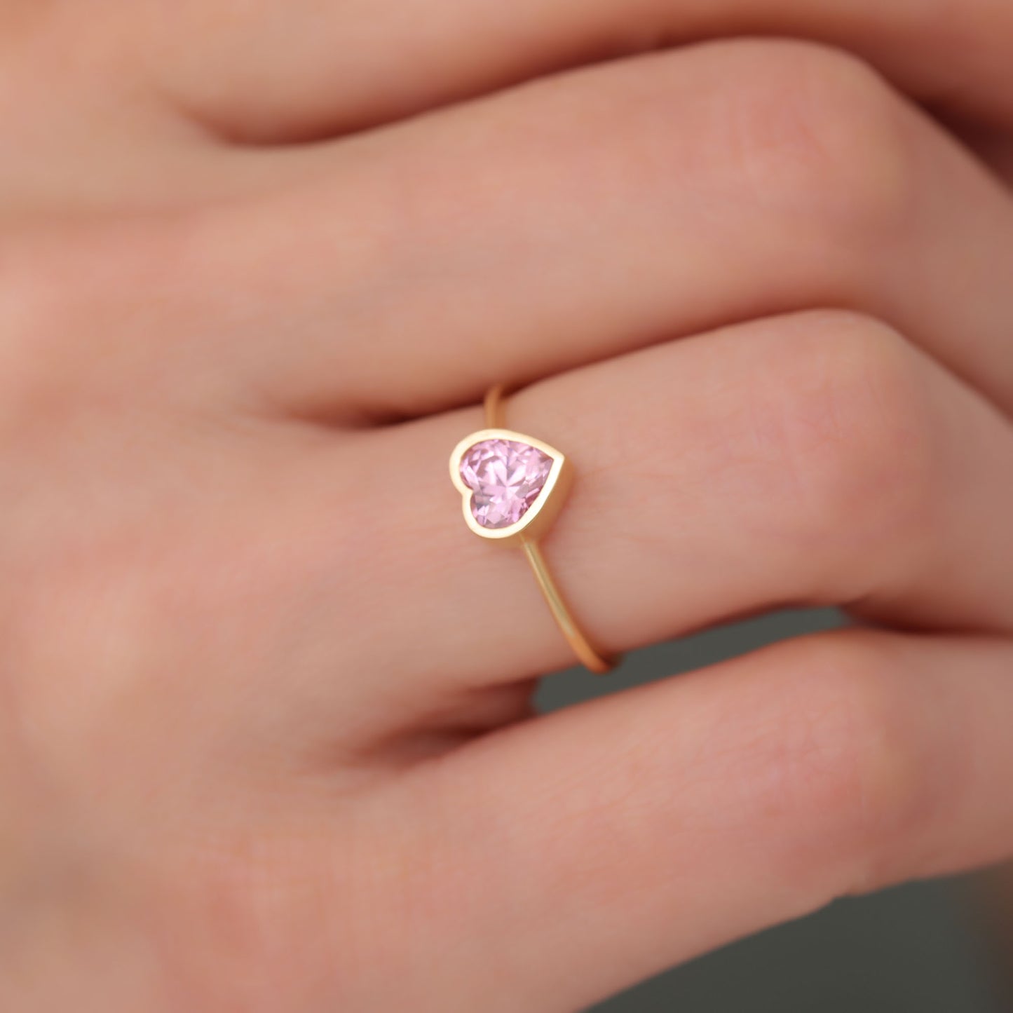 Heart Pink Tourmaline Bezel Ring in 14K Solid Gold, October Birthstone Jewelry