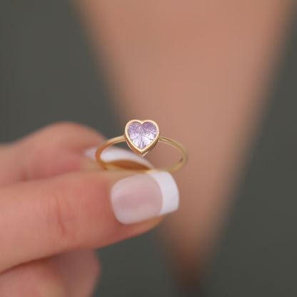 Heart Alexandrite Bezel Ring in 14K Solid Gold, June Birthstone Jewelry