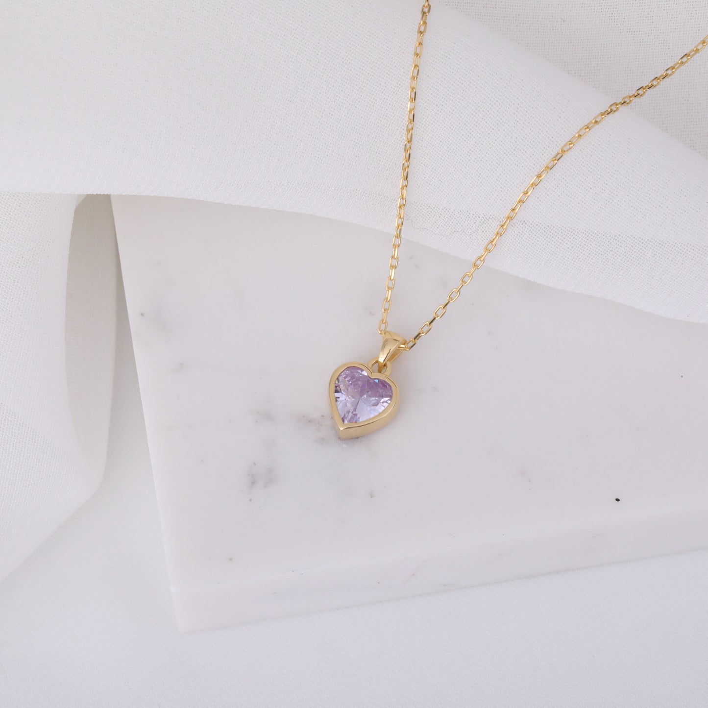 Heart Alexandrite Bezel Necklace in 14K Solid Gold, June Birthstone Charm Pendant