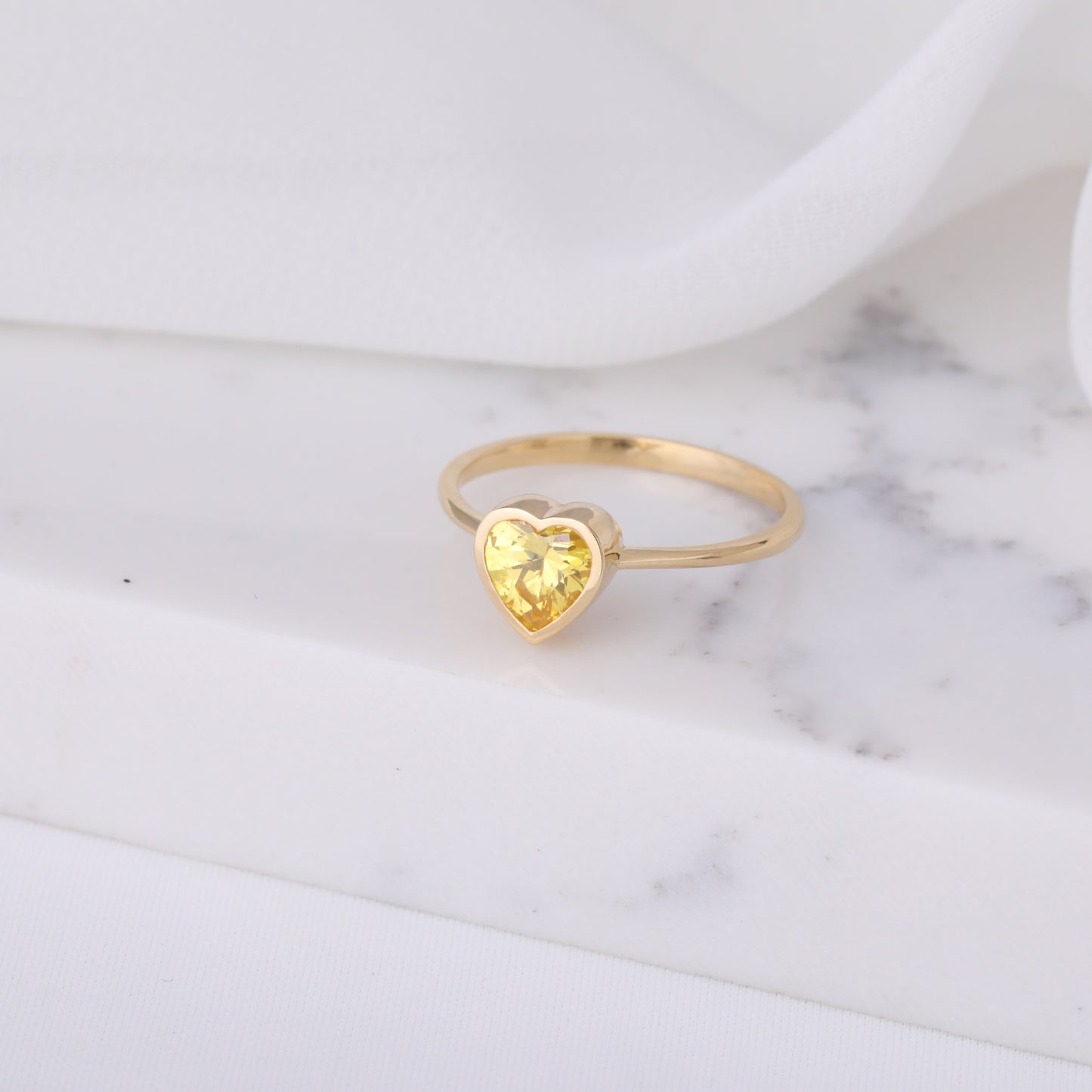 Heart Yellow Topaz Bezel Ring in 14K Solid Gold, Birthstone Jewelry