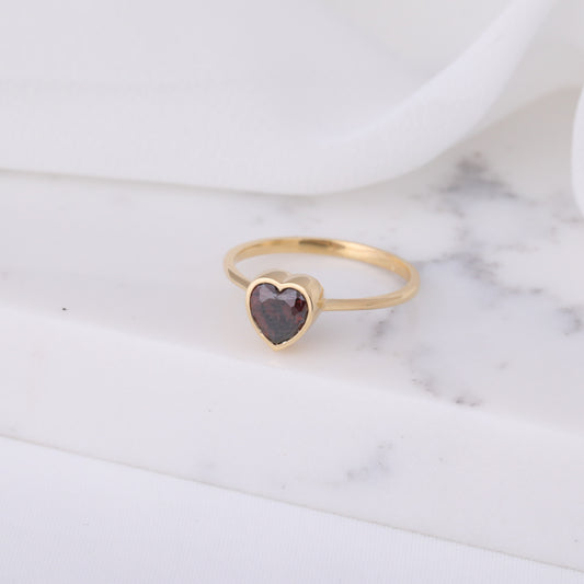 Heart Smoky Quartz Bezel Ring in 14K Solid Gold, Birthstone Jewelry