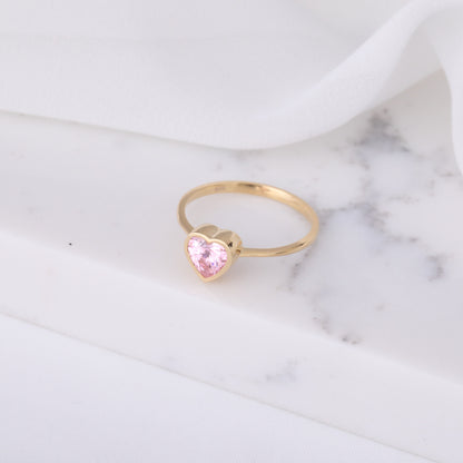 Heart Pink Tourmaline Bezel Ring in 14K Solid Gold, October Birthstone Jewelry