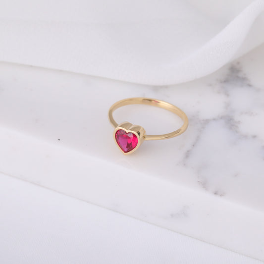 Heart Ruby Bezel Ring in 14K Solid Gold, July Birthstone Jewelry