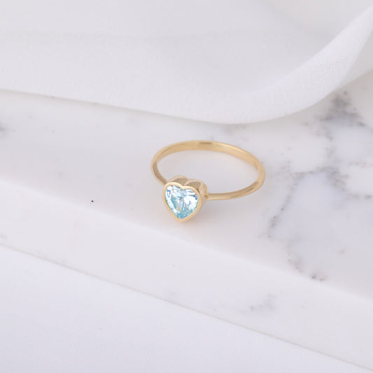 Heart Aquamarine Bezel Ring in 14K Solid Gold, March Birthstone Jewelry