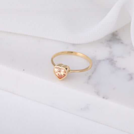 Heart Citrine Bezel Ring in 14K Solid Gold, November Birthstone Jewelry