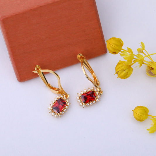 Garnet Rectangle Halo Dangling Earrings surrounded by Real Diamonds in 14K Solid Gold, January Birthstone Jewelry