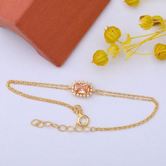 Citrine Rectangle Bracelet surrounded by Real Diamonds in 14K Solid Gold, November BirthstoneJewelry